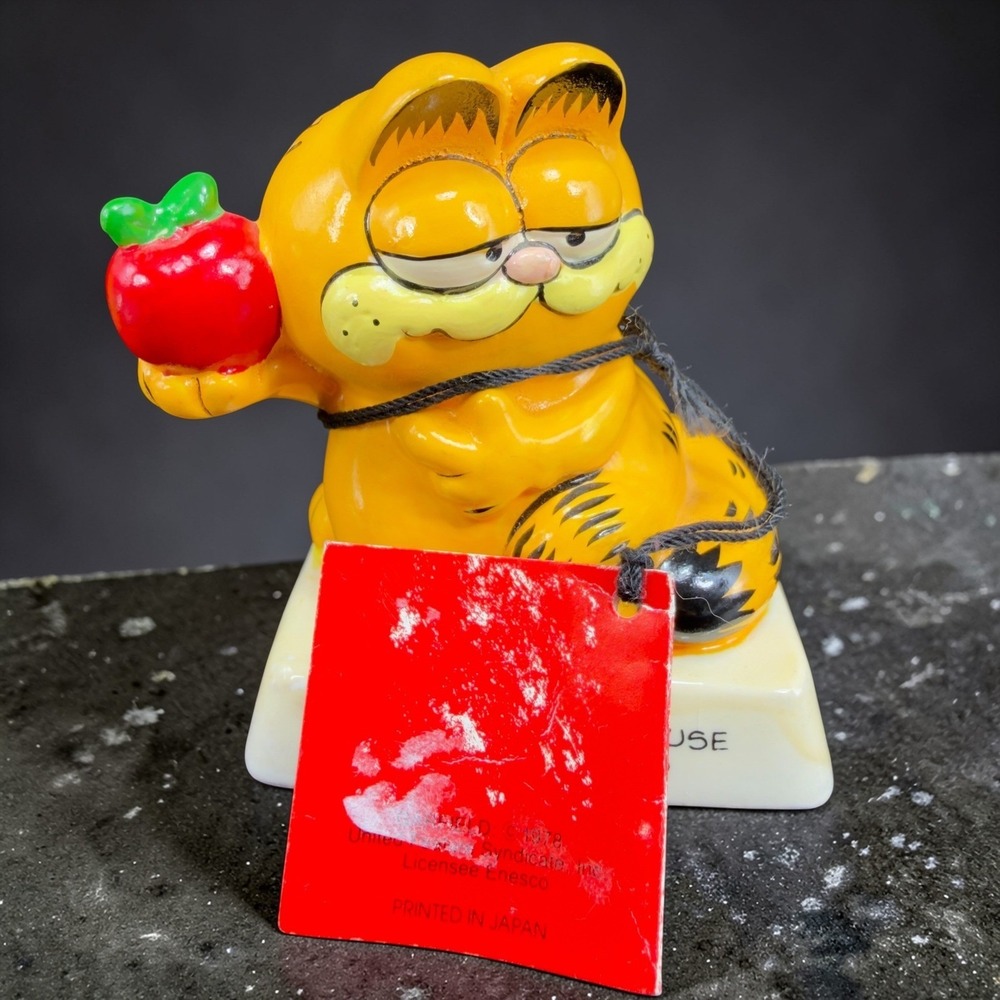 Vintage Garfield Enesco Ceramic Figurine Brownie Points Apple 1981 Japan Tag‎